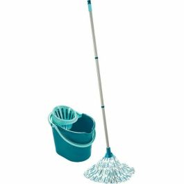 Leifheit 56792 Juego de Limpieza de Suelos: Fregona Clásica de Viscosa Muy Absorbente, Cubo de 12L, Escurridor y Mango de 3 Piezas