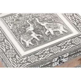 DKD Home Decor Joyero árabe de Madera y Aluminio Plateado Gris con Elefante 18 x 6 x 18 cm (2 Unidades)