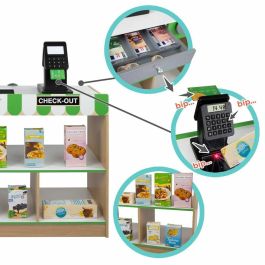 Color Baby Supermercado de madera con caja registradora eléctrica y 25 accesorios 80x30xh80 cm, para 3+ años con luces y pilas AA