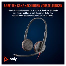 HP C3225 Blackwire Auriculares Diadema Estéreo con Micrófono, Control de Volumen, Jack 3.5 mm y Adaptador USB-C a USB-A Negro