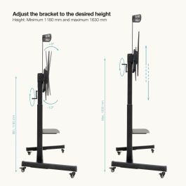 TooQ FS20406HM-B Soporte de Suelo con Ruedas para TV 60-100 Pulgadas, 130 kg, Ajustable en Altura, Negro