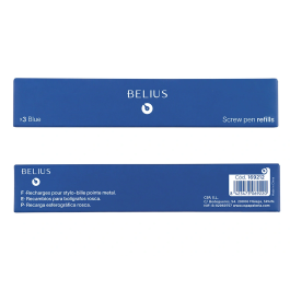 Belius Recambio Bolígrafo con Rosca Azul Caja 3 Unidades Punta Media 1mm Made in Germany