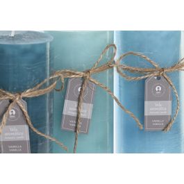DKD Home Decor Vela Basicos de Cera Turquesa Verde Azul, 450 gr para 80 Horas de duracion, 6.5x15x6.5 cm (Pack de 12 Unidades)