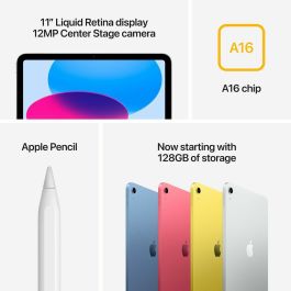 Apple iPad Air A16 128 GB Azul Wifi, Pantalla 11" IPS, 5G, Compatible con Apple Pencil