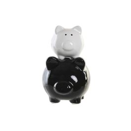 DKD Home Decor Hucha Infantil Cerdo Dolomita Negro Blanco 13x21x15 cm