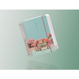 Agenda Espiral Liderpapel Santorini A6 2025 Dia Pagina Cherry Blossoms Papel 60 gr