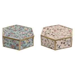 DKD Home Decor Joyero Beige Verde Cristal Metal 17.5 x 20 x 6.5 cm (4 Unidades)