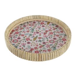 DKD Home Decor Bandeja para Decoración Estilo Shabby Chic Country Floral Natural Multicolor de MDF y Metal - Medidas 26x26x14.5 cm