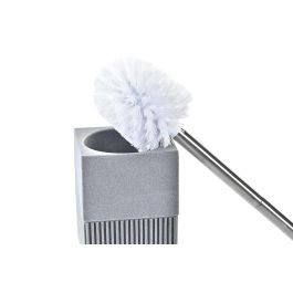 DKD Home Decor Escobillero Scandi Gris Plateado de Resina y Acero Inoxidable para Baño 9.5 x 37 x 9.5 cm