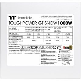 Thermaltake Toughpower GT 1000W Snow ATX3.1 Fuente de Alimentación 80+ Gold Blanca