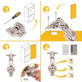 Emuca Lote de 10 bisagras codo X91 apertura 165 grados con cierre suave y suplementos Euro, Altura 0, Acero, Niquelado