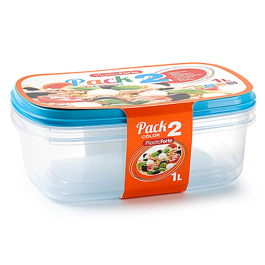 Plasticforte Fiambrera Transparente 1 Litros Pack 2 Unidades Libre de BPA Apta Microondas