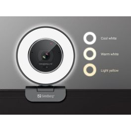 Sandberg Streamer USB Webcam Pro Elite 2K 1440p 30FPS / 1080p 60FPS para Streaming Gaming con Micro Estéreo, Autofocus y Luz Anular