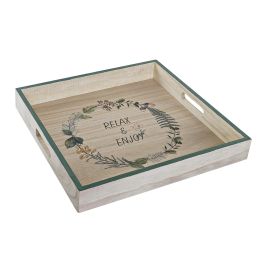 DKD Home Decor Bandeja Decoración Scandi Madera Natural Verde 32x32x4.5 cm Pack 2 Unidades