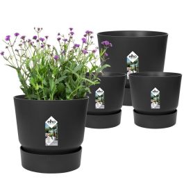 Elho Juego 2 Maceteros Redondos Greenville - Ø14xH13.4 cm y Ø16xH15.3 cm - 7 L - Negro