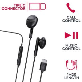 myway auriculares estéreo tipo C con micrófono negro