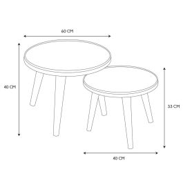 Home Deco Factory Juego de 2 Mesas Nido Lounge Grande d.60cm x h.40cm Pequeña d.40cm x h.33cm Madera Patas Negras Ribete Dorado
