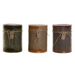 DKD Home Decor Vela Basicos Mostaza Verde 14.5x14.5x20 cm (3 Unidades)