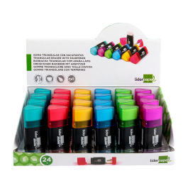 Liderpapel Goma de Borrar Triangular con Sacapuntas Ecológica sin PVC Colores Surtidos