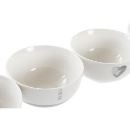 DKD Home Decor Bol Scandi de Porcelana Gris con Corazones 13x13x6.8 cm, Pack de 12 Unidades, Apto Microondas y Lavavajillas