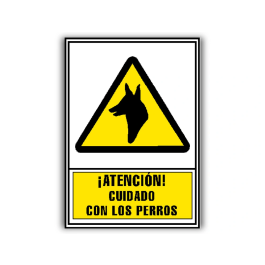 Archivo 2000 Pictograma Señal Informativa Atencion Cuidado Con Los Perros PVC Amarillo Luminiscente 210x297 mm