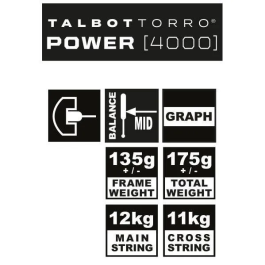 Talbot Torro Raqueta de Squash POWER 4000 TAL4015752510048 Perfil en U Cordaje US 500 Cabeza 480 cm² Marco 18.2mm 135g 175g