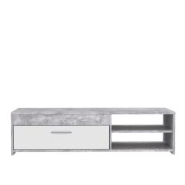 PILVI Mueble de televisión moderno - Hormigón blanco y gris claro - An 120 x P 42,1 x Al 31,8 cm PILVI Mueble de televisión moderno - Hormigón blanco y gris claro - An 120 x P 42,1 x Al 31,8 cm