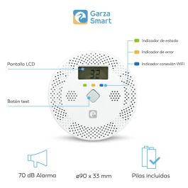 Garza 401348C Detector de CO Inteligente Wifi con Alarma, Pantalla LED y Notificaciones en Tiempo Real, Blanco Garza 401348C Detector de CO Inteligente Wifi con Alarma, Pantalla LED y Notificaciones en Tiempo Real, Blanco