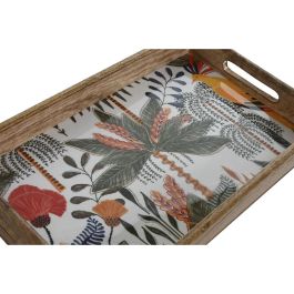 DKD Home Decor Bandeja Tropical 24 de Madera de Mango Acabado Decape con Palmera Verde Naranja 27x43.5x5.5 cm Set de 2