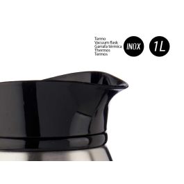 Termo Jarra Kinvara 1L Acero Inox, 18x27.5x13.3 cm, Plata/Negro (6 Unidades)