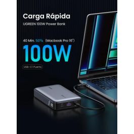 Ugreen 25188 Batería Externa 20000 mAh 100W PD3.0 QC3.0 3 Puertos USB-C/A Carga Rápida Universal Gris