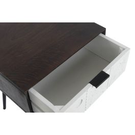 DKD Home Decor Mesita de Noche Moderna de 1 Cajón, Desmontable, en Madera de Mango y Metal, Colores Wengue Blanco Negro, 38 Largo x 50 Alto x 45 Ancho cm