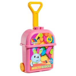 Carrito maleta trolley rosa con 20 bloques. Carrito maleta trolley rosa con 20 bloques.