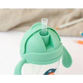 KioKids Taza de Aprendizaje Step 3 Verde 300 ml con Asas, Pajita Contrapesada, Antiahogo y Anticólico para Bebés +6 meses