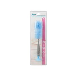 KioKids Cepillo Limpiabiberones Higiénico Cerdas sin Esponja con Accesorio Tetinas y Ventosa de Secado +0m - Azul y Gris