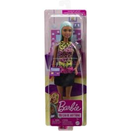 Barbie Hkt66 Muñeca Tú Puedes Ser Maquilladora con Delantal Estampado, Accesorios de Maquillaje, Pelo Azul y Zapatos Rosa, Edad +3 Años