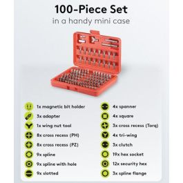 MicroConnect 77045 Juego de 100 Puntas de Destornillador para Diversas Tareas