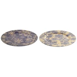 DKD Home Decor Centro Mesa Navidad Tradicional Azul Dorado 33 x 2 x 33 cm (12 Unidades)