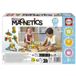 Educa Juego de construcción Magnetics Ecoferme EDU8412668202696 - 28 piezas magnéticas, 2 animales, 8 cartas - A partir de 3 años
