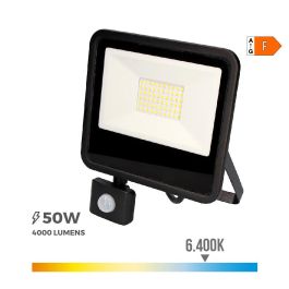 Edm Foco Proyector LED 50W 4000LM 6400K Luz Fría con Sensor de Presencia, 23.8x4.5x19.2cm