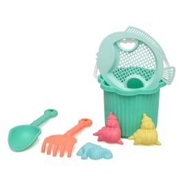 KioKids Set de Cubo de Playa Verde para Bebés con 7 Piezas, Incluye Cubo, Pala, Rastrillo, Tamiz y Moldes de Arena, A Partir de 18 Meses, Material Polipropileno y Trigo