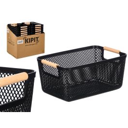 Kipit Cesta de Plástico Negra con Asa de Bambú | Dimensiones: 32 x 20.5 x 14.5 cm (Set de 24) Precio: 53.78999945. SKU: B1EDJ97T3E