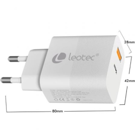 Leotec LECSPH30W2W Cargador de pared GaN 30W con 1xUSB-C PD 3.0 y 1xUSB-A universal