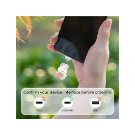 Wondee Charm Funny Protege y Decora tu Móvil con Conejito Blanco, Protege Puerto de Carga Tipo-C/Lightning del Polvo, Accesorio y Charm para Smartphone, Blanco