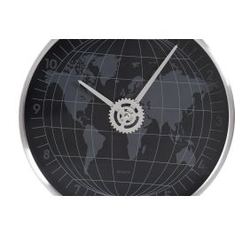 DKD Home Decor Reloj de Pared Mapamundi Dorado y Plateado 4.3 x 30 x 30 cm (2 Unidades) Aluminio y Cristal