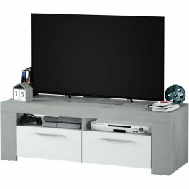 AMBIT Mueble TV para Salón, Estilo Contemporáneo, 120 cm, con 2 Puertas y 2 Nichos de Almacenamiento, Gris y blanco