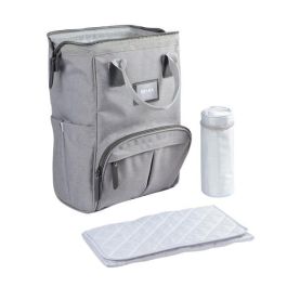 BEABA Bolso pañal Wellington unisex moderno, tipo mochila, gris jaspeado, con cambiador y bolsa isotérmica