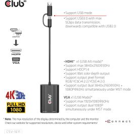 Club3D Adaptador USB Tipo C/A a HDMI y VGA