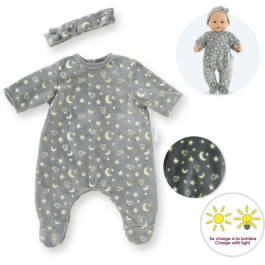 Corolle Pijama Infantil con Estrellas Fosforescentes que Brilla en la Oscuridad - Fácil de Poner - 36 cm