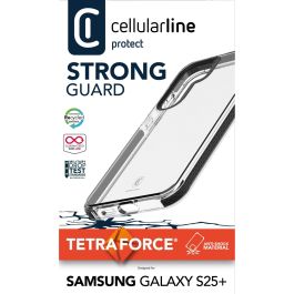 Cellularline Tetra Force Strong Guard para Samsung Galaxy S25+ Funda Antigolpes Flexible con Antichoque y Tecnología Antibacteriana Microban, Negro